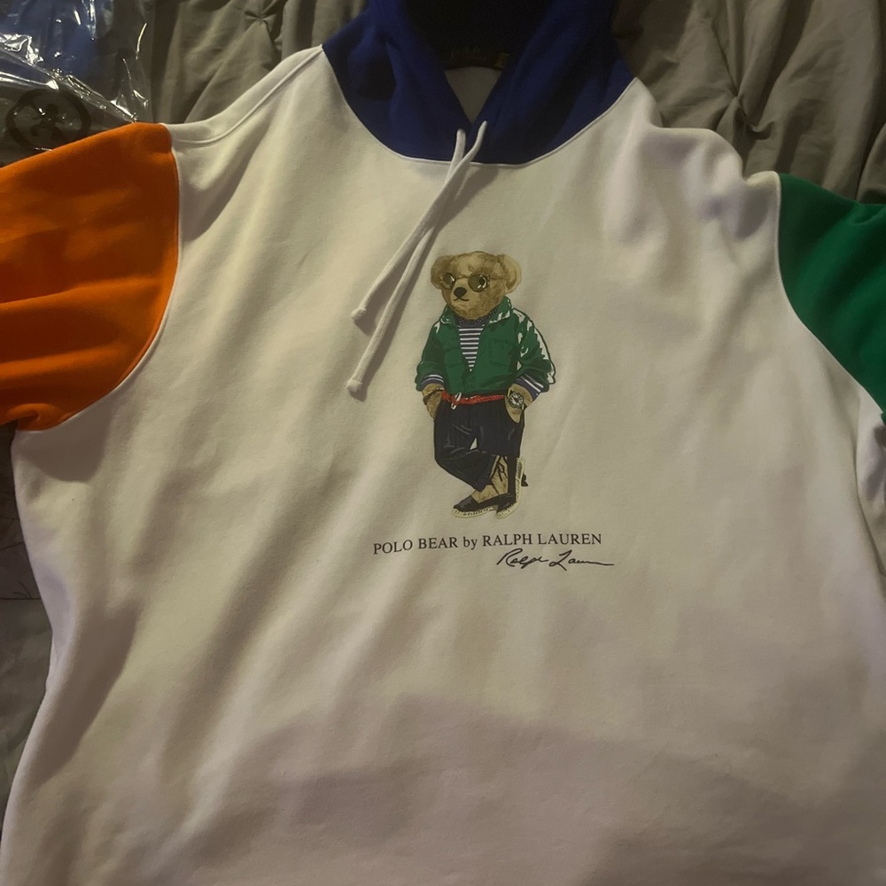 Ralph Lauren Orange and Blue Bear Graphic Sweatshirt